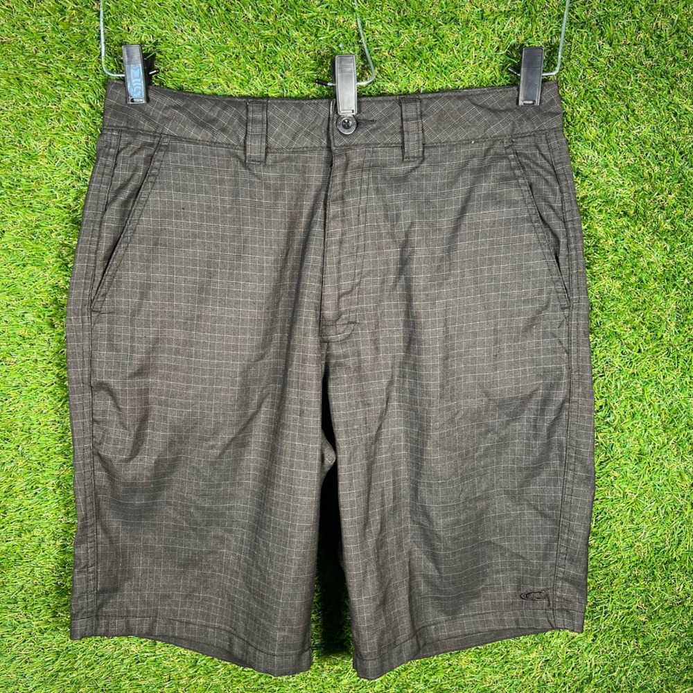 ONeill Mens Hybrid Walk Shorts 32 Charcoal Grey Grid Plaid Flat Front